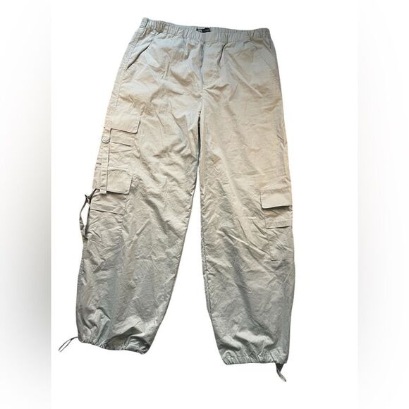 ZARA Beige Nylon Wide Leg Parachute Trousers Cargo Pants Size Large - Picture 2 of 14